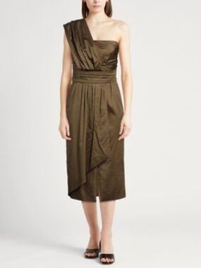 Escada NWT One-Shoulder Olive Green Grecian Cocktail Dress Size 34